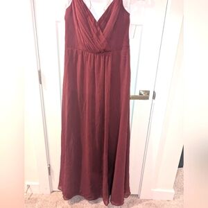 David's Bridal Burgundy Sleeveless V-Neck Gown